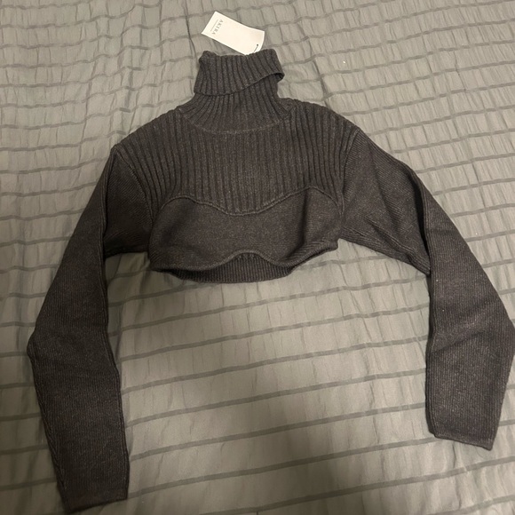 AKIRA Dark Gray Turtleneck Cropped Sweater - Picture 1 of 1